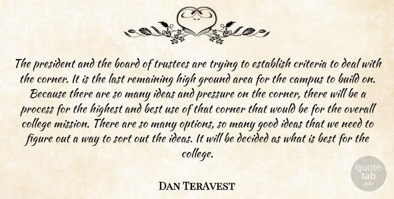 Dan TerAvest Quote About Area, Best, Board, Build, Campus: The President And The Board...