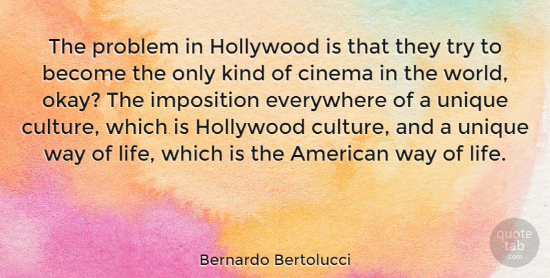 Bernardo Bertolucci Quote About Cinema, Everywhere, Hollywood, Imposition, Life: The Problem In Hollywood Is...