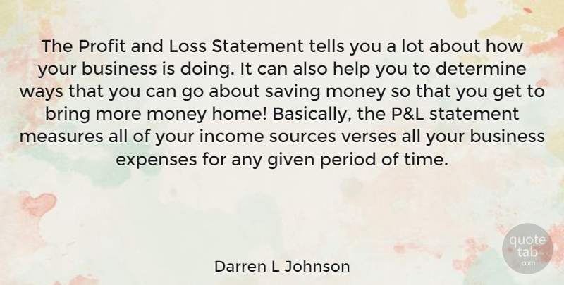 Darren L Johnson Quote About Bring, Business, Determine, Expenses, Given: The Profit And Loss Statement...