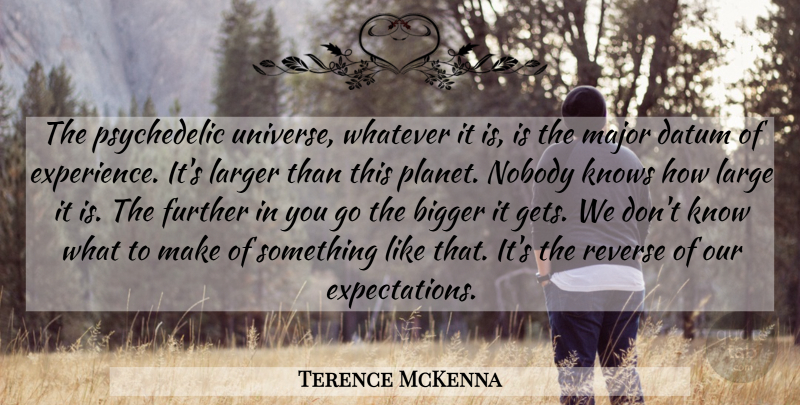 Terence McKenna Quote About Data, Expectations, Psychedelic: The Psychedelic Universe Whatever It...