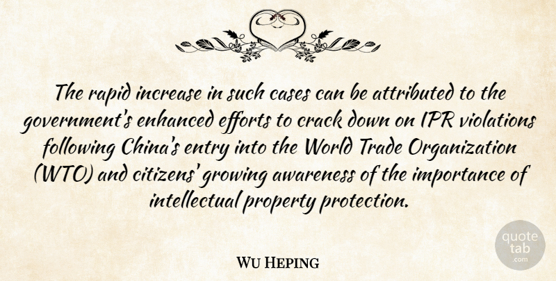 Wu Heping Quote About Awareness, Cases, Crack, Efforts, Enhanced: The Rapid Increase In Such...