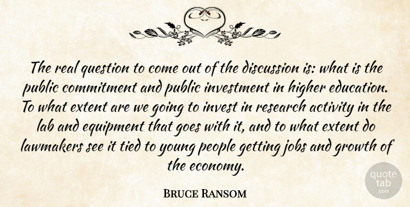 Bruce Ransom Quote About Activity, Commitment, Discussion, Equipment, Extent: The Real Question To Come...