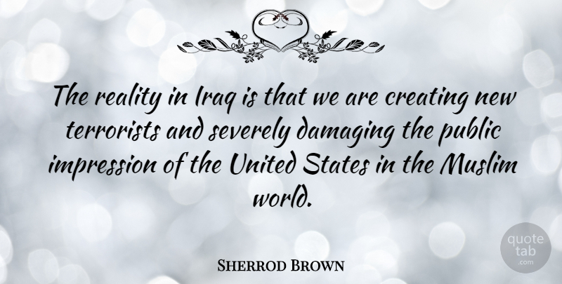Sherrod Brown Quote About Damaging, Impression, Iraq, Public, States: The Reality In Iraq Is...