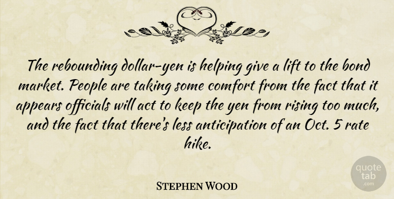 Stephen Wood Quote About Appears, Bond, Comfort, Fact, Helping: The Rebounding Dollar Yen Is...