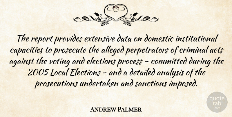 Andrew Palmer Quote About Acts, Against, Alleged, Analysis, Capacities: The Report Provides Extensive Data...