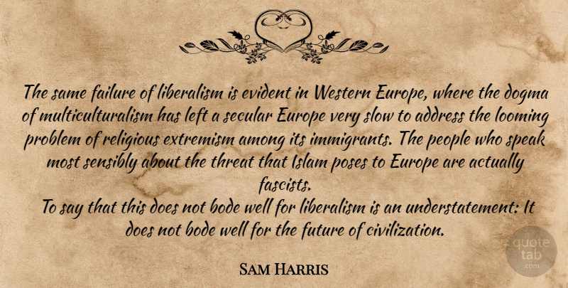 Sam Harris Quote About Religious, Europe, Civilization: The Same Failure Of Liberalism...