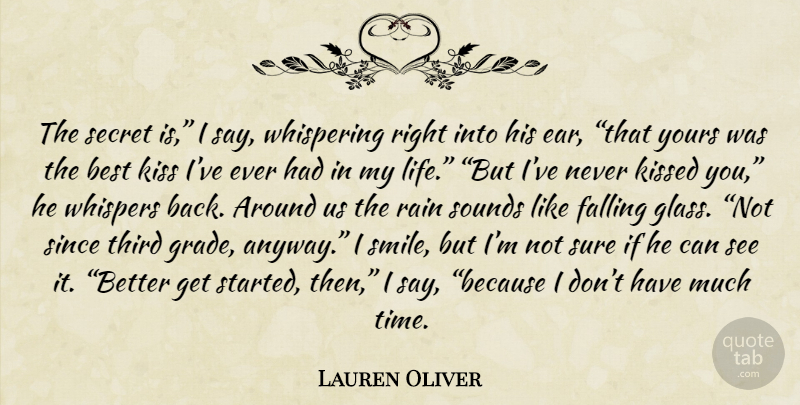 Lauren Oliver Quote About Rain, Fall, Kissing: The Secret Is I Say...