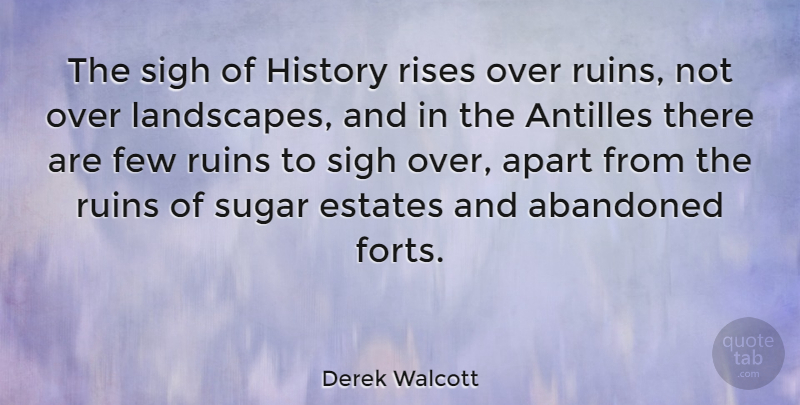 Derek Walcott Quote About Sugar, Ruins, Landscape: The Sigh Of History Rises...