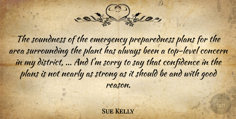 Sue Kelly Quote About Area, Concern, Confidence, Emergency, Good: The Soundness Of The Emergency...