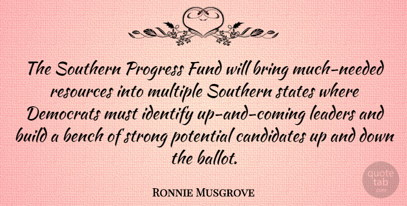 Ronnie Musgrove Quote About Bench, Bring, Build, Candidates, Democrats: The Southern Progress Fund Will...