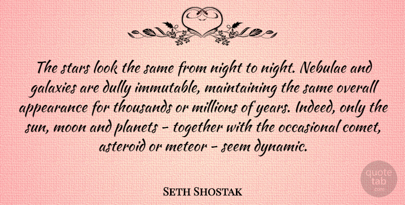 Seth Shostak Quote About Appearance, Asteroid, Galaxies, Millions, Moon: The Stars Look The Same...
