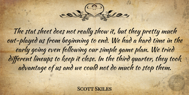Scott Skiles Quote About Advantage, Beginning, Early, Following, Game: The Stat Sheet Does Not...