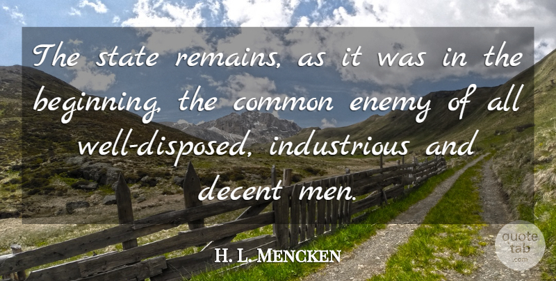 H. L. Mencken Quote About Men, Enemy, Politics: The State Remains As It...