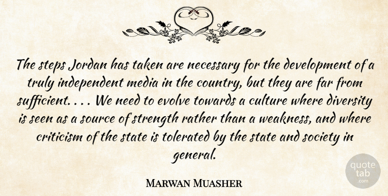 Marwan Muasher Quote About Country, Criticism, Culture, Diversity, Evolve: The Steps Jordan Has Taken...