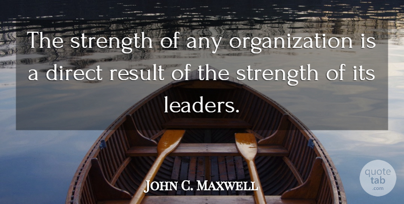 John C. Maxwell Quote About Organization, Leader, Results: The Strength Of Any Organization...