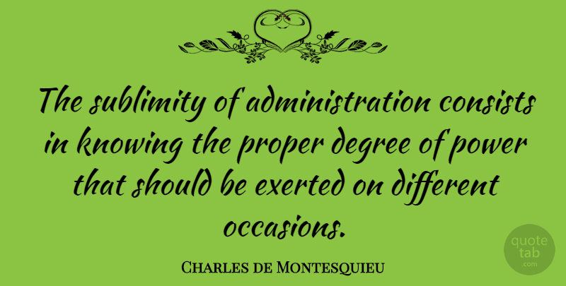 Charles de Montesquieu Quote About Consists, Power, Proper, Sublimity: The Sublimity Of Administration Consists...