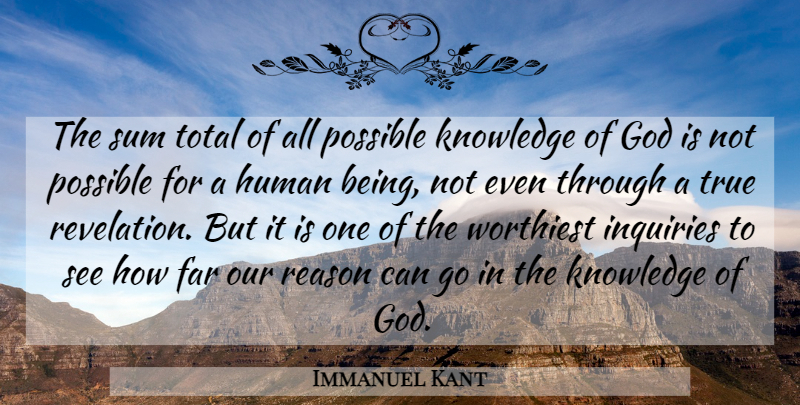 Immanuel Kant Quote About Philosophy, Inquiry, Knowledge Of God: The Sum Total Of All...