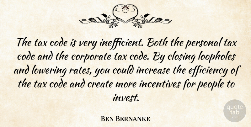 Ben Bernanke Quote About Both, Closing, Code, Corporate, Incentives: The Tax Code Is Very...