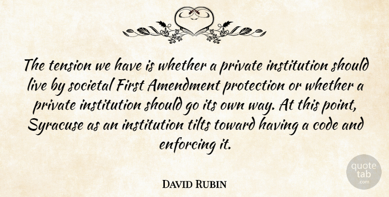 David Rubin Quote About Amendment, Code, Enforcing, Private, Protection: The Tension We Have Is...