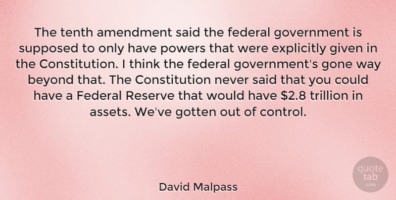 David Malpass Quote About Thinking, Government, Gone: The Tenth Amendment Said The...