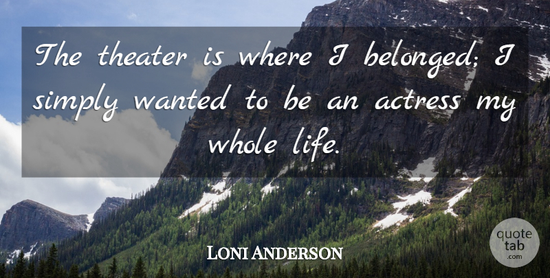 Loni Anderson Quote About Actresses, Theater, Whole Life: The Theater Is Where I...