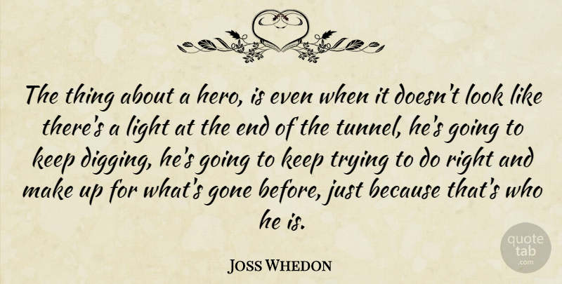 Joss Whedon Quote About Determination, Hero, Light: The Thing About A Hero...