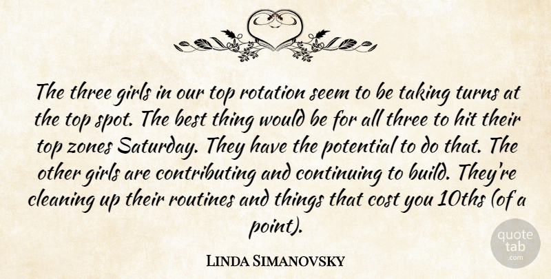 Linda Simanovsky Quote About Best, Cleaning, Continuing, Cost, Girls: The Three Girls In Our...