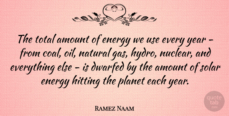 Ramez Naam Quote About Amount, Hitting, Natural, Planet, Total: The Total Amount Of Energy...