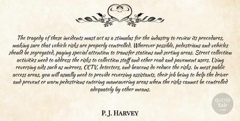 P. J. Harvey Quote About Access, Act, Activities, Address, Adequately: The Tragedy Of These Incidents...