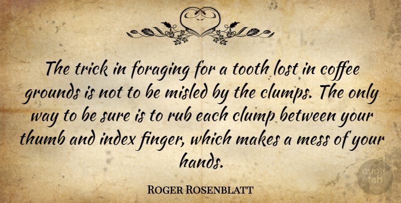 Roger Rosenblatt Quote About Coffee, Hands, Thumbs: The Trick In Foraging For...