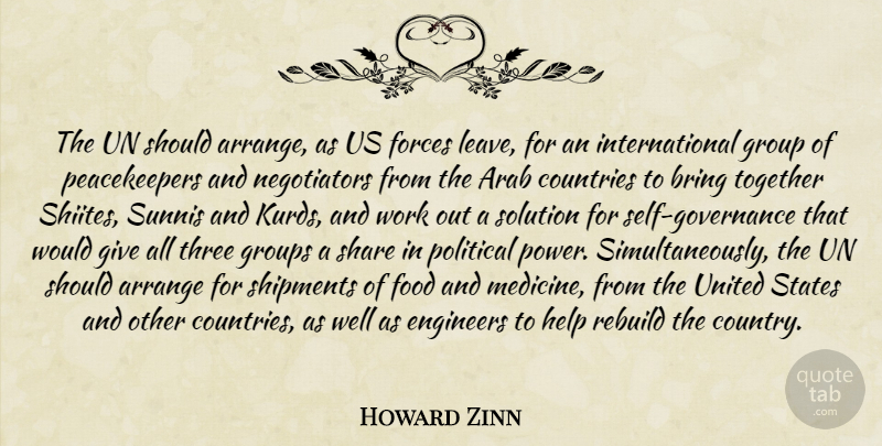 Howard Zinn Quote About Country, Self, Medicine: The Un Should Arrange As...