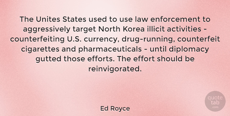 Ed Royce Quote About Activities, Cigarettes, Korea, North, States: The Unites States Used To...