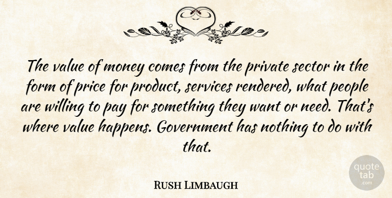 Rush Limbaugh Quote About Government, People, Needs: The Value Of Money Comes...