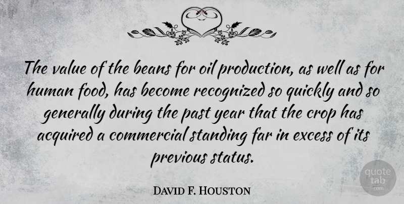 David F. Houston Quote About Acquired, Beans, Commercial, Crop, Excess: The Value Of The Beans...