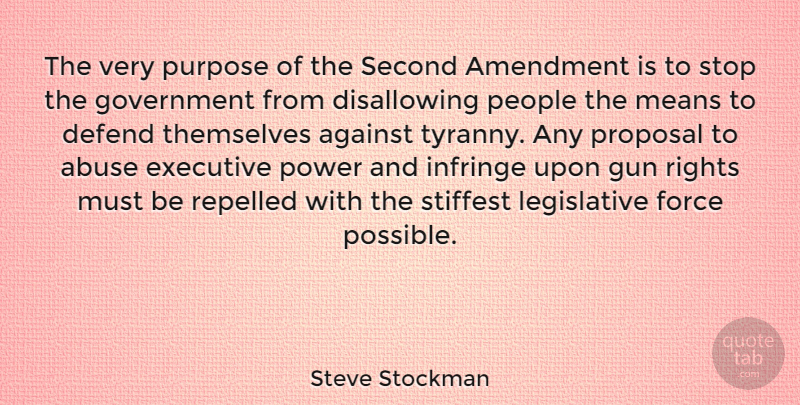 Steve Stockman Quote About Abuse, Against, Amendment, Defend, Executive: The Very Purpose Of The...