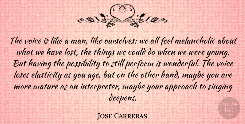 Jose Carreras Quote About Age, Approach, Elasticity, Loses, Mature: The Voice Is Like A...