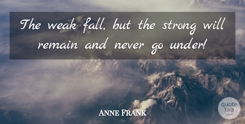 Anne Frank Quote About Inspirational, Strength, Being Strong: The Weak Fall But The...