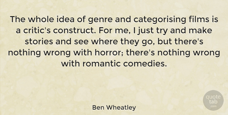 Ben Wheatley Quote About Films, Genre, Romantic, Stories: The Whole Idea Of Genre...