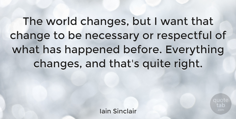 Iain Sinclair Quote About Change, Happened, Necessary, Quite: The World Changes But I...