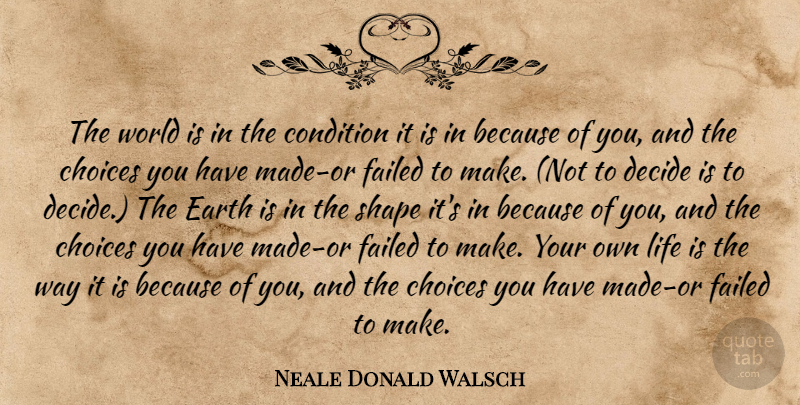 Neale Donald Walsch Quote About Choices, World, Earth: The World Is In The...