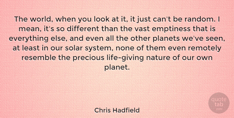 Chris Hadfield Quote About Emptiness, Nature, None, Planets, Precious: The World When You Look...