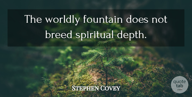 Stephen Covey Quote About Spiritual, Doe, Depth: The Worldly Fountain Does Not...