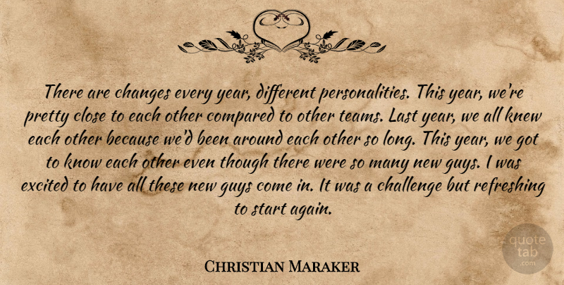 Christian Maraker Quote About Challenge, Changes, Close, Compared, Excited: There Are Changes Every Year...
