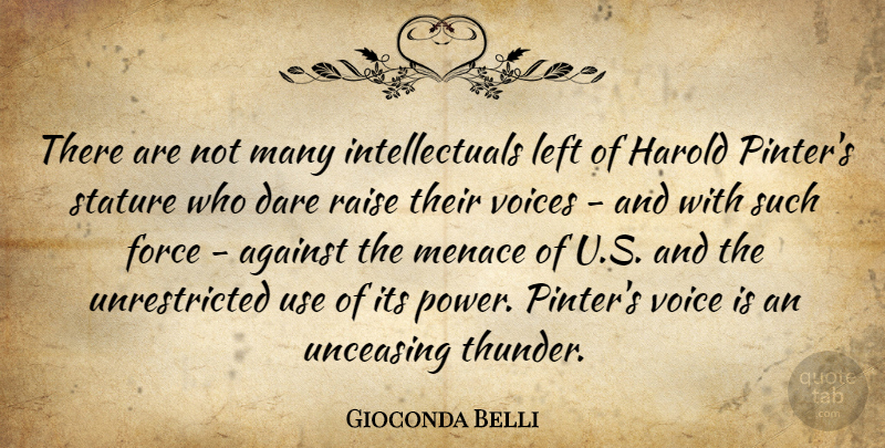 Gioconda Belli Quote About Dare, Force, Harold, Left, Menace: There Are Not Many Intellectuals...