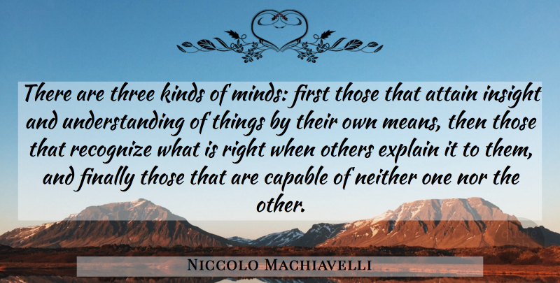 Niccolo Machiavelli Quote About Mean, Understanding, Mind: There Are Three Kinds Of...