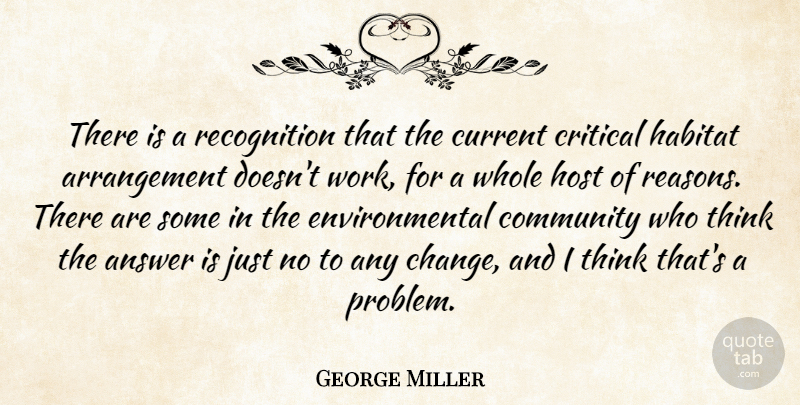 George Miller Quote About Answer, Community, Critical, Current, Environmental: There Is A Recognition That...