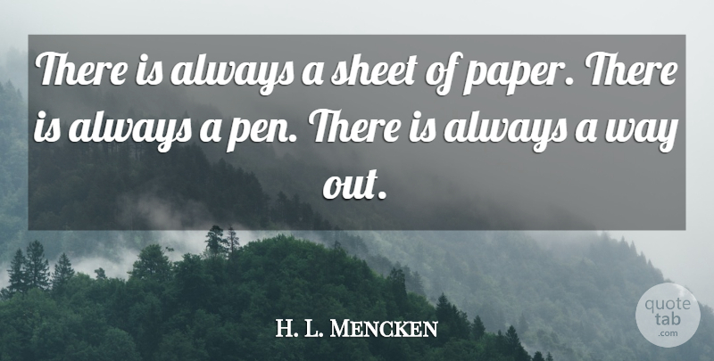 H. L. Mencken Quote About Paper, Way, Sheets: There Is Always A Sheet...