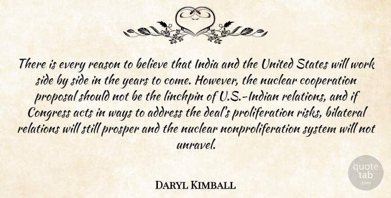 Daryl Kimball Quote About Acts, Address, Believe, Congress, Cooperation: There Is Every Reason To...