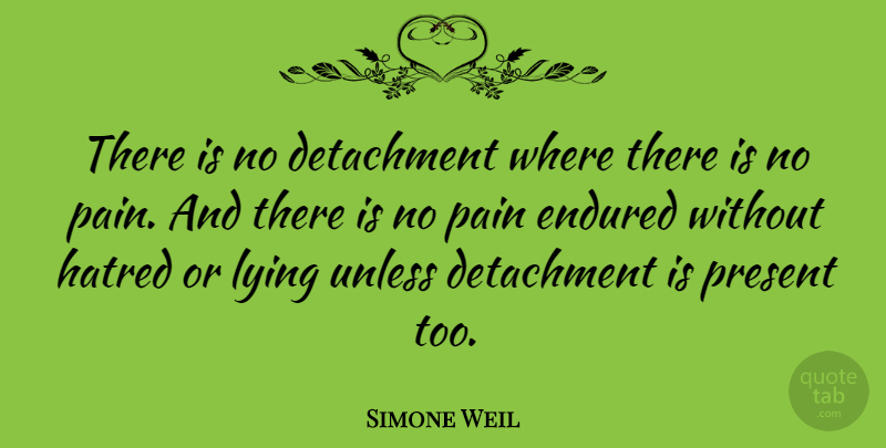 Simone Weil Quote About Pain, Lying, Hatred: There Is No Detachment Where...