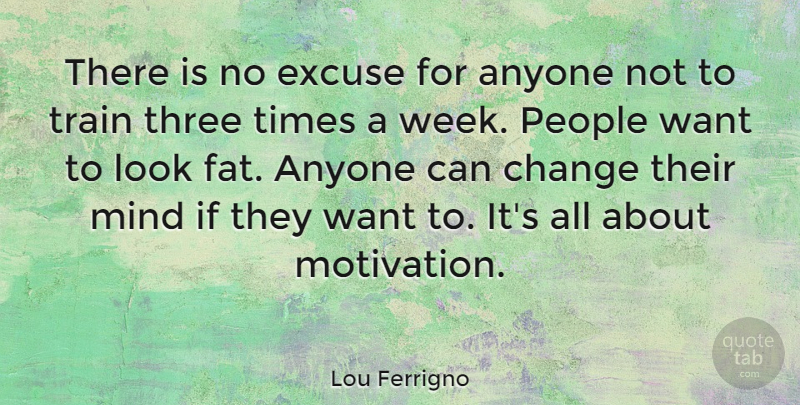Lou Ferrigno Quote About Anyone, Change, Excuse, Mind, People: There Is No Excuse For...